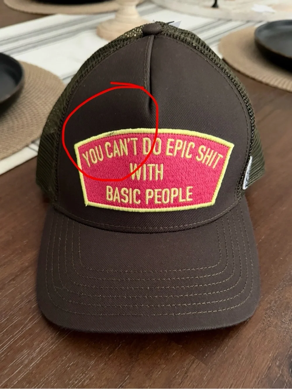 Cult of Individuality Olive Brown Trucker Hat with Neon Accent